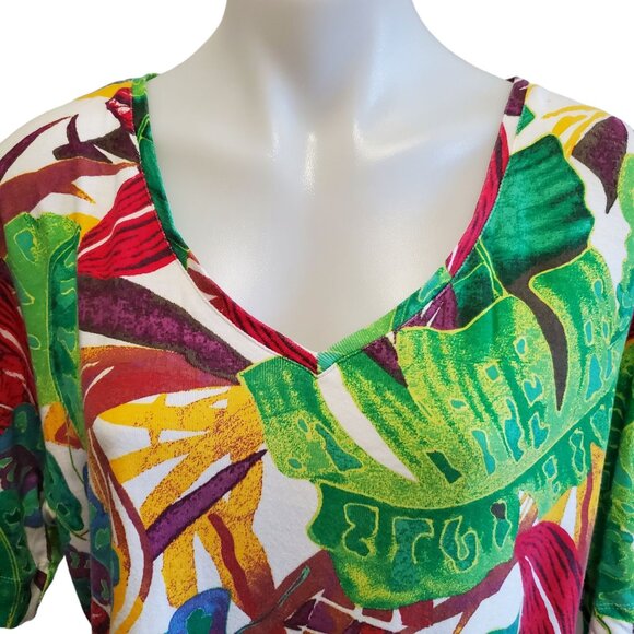 Chicos XXL Vibrant Tropical Retro Leaf Print Top Multicolor T-Shirt NWOT - Picture 3 of 11